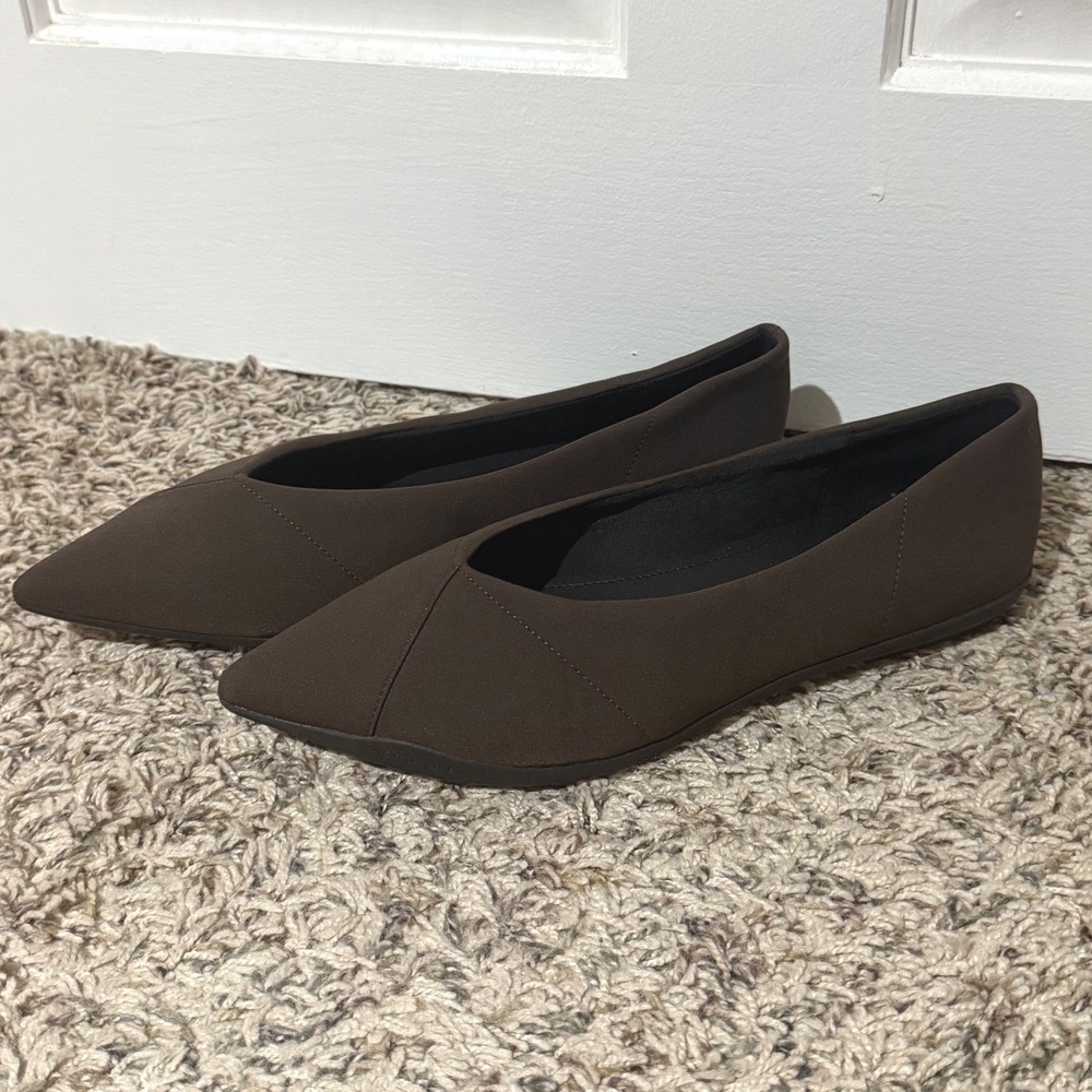 Aerosoles Womens Brown Pointed Toe Stretch Fabric Flats V-Cut Slip On Shoes